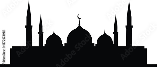 Silhouette of mosque with crescent moon and minarets Vector
