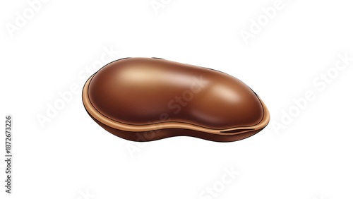 Luxurious Glossy Brown Object Illustration. Single Chocolate Candy or Cosmetic Kernel Isolated on Black Background.