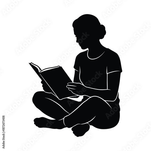 a silhouette of a woman peacefully seated and engrossed in reading a book