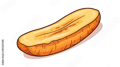 Cartoon Roasted Plantain (Maduros) or Sweet Potato Icon. Hand-Drawn Tropical Dessert Illustration Isolated on Black.
