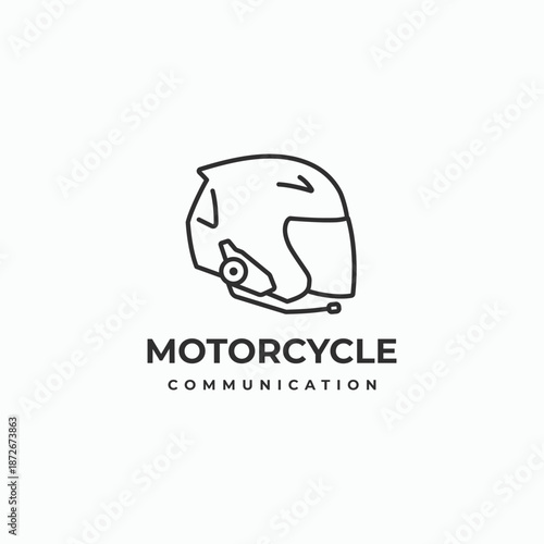 Print Motorcycle helmet with mounted intercom system wireless communication symbol logo icon sign linear style vector illustration