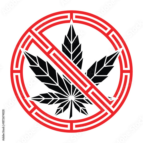 A circular prohibition symbol featuring a maple leaf with a red diagonal line indicating restriction