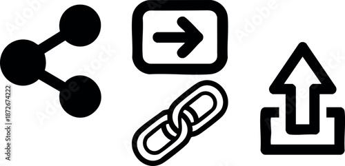 Social media sharing link icon set with arrow upload and connection vector graphics for digital communication and networking