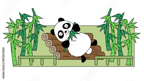竹林で昼寝をしているパンダのイラスト