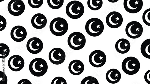Islamic pattern black and white crescent stars Vector