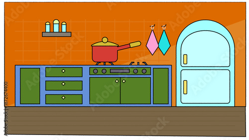 シンプルで整ったキッチンの室内イラスト