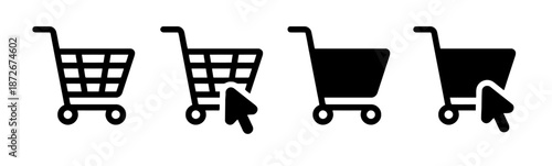 Shopping cart with cursor black and white e-commerce