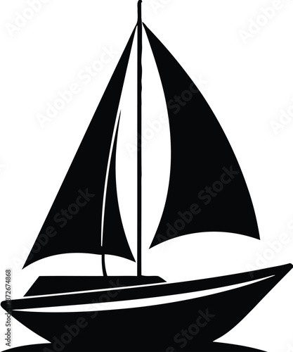 Silhouette of a sailboat with full sails black white