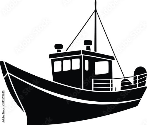Silhouette of a fishing trawler boat from a different angle