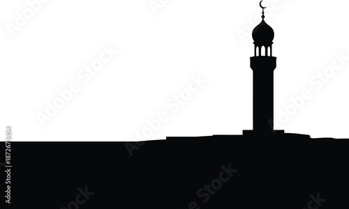 Silhouette of minaret with crescent moon, islamic architecture Vector
