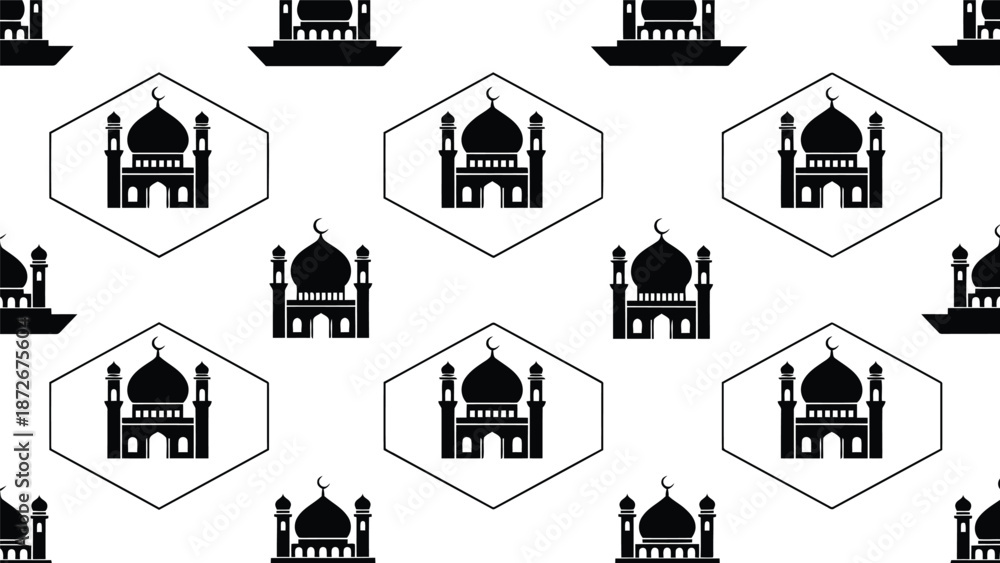 Obraz premium Black and white islamic mosque pattern background Vector