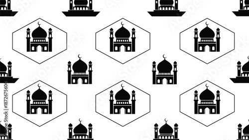 Black and white islamic mosque pattern background Vector