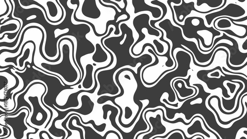 Abstract black and white wavy pattern design element.