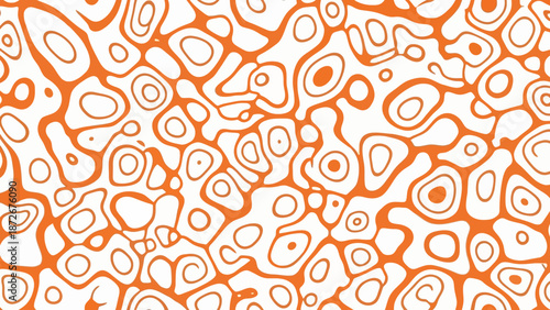 Vibrant orange abstract pattern with swirling shapes and contours.