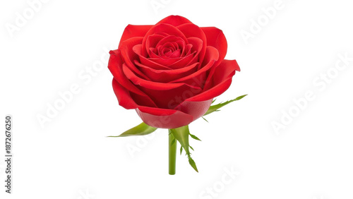 Single Red Rose Bud with Green Stem isolated PNG with Transparent Background