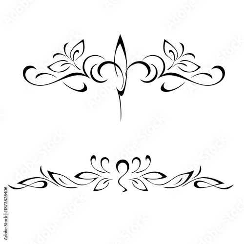 Two decorative symmetrical ornaments with stylized leaves and an ornate pattern; graphic design