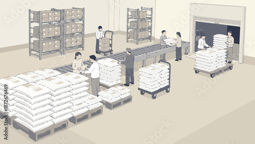 Warehouse workers managing inventory and shipping goods.