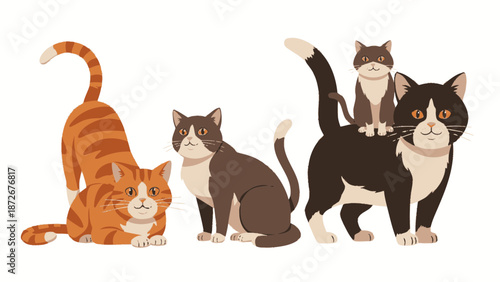 A Digital Illustration of Four Adorable Felines in Various Poses