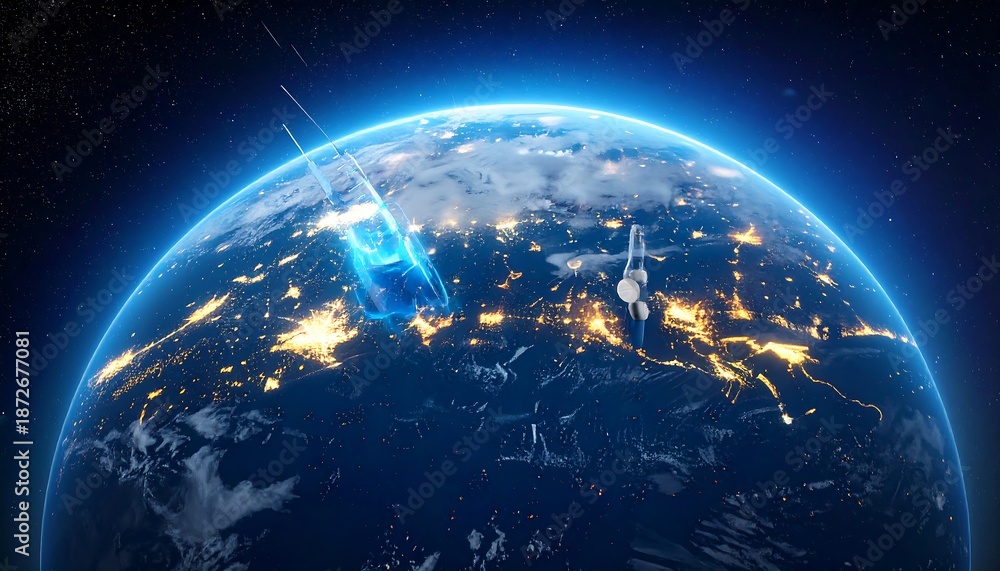 Obraz premium Glowing Earth at Night with City Lights and Atmosphere.