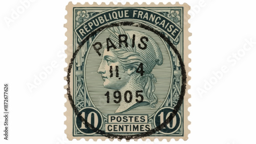 Vintage French Postage Stamp from Paris 1905.