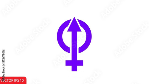 Vibrant purple symbol combining male and female gender signs with an arrow pointing upwards on a white background for mixed gender or equality concepts