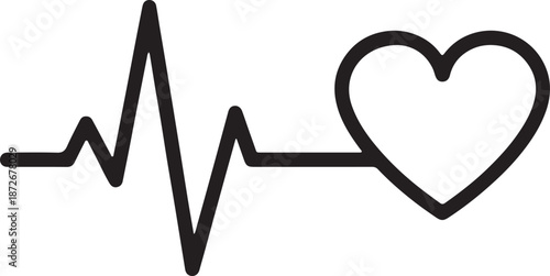 Black electrocardiogram line art forming a heart symbol on white background vector