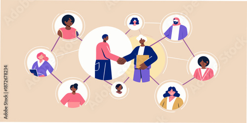 Diverse group of people connected in a network symbolizing collaboration and teamwork