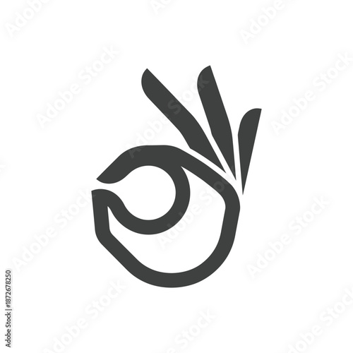 An abstract black and white illustration of a hand making the ok gesture symbol