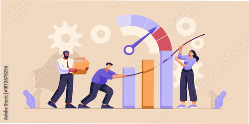 Teamwork and optimization people collaborating to improve performance and growth