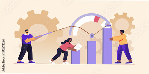 Teamwork powering progress individuals collaborating to activate a complex mechanism