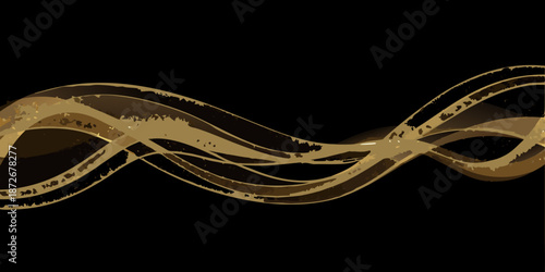 Elegant golden wave shapes against a dark solid black background