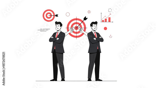Businessmen aiming at target, strategy and success concept