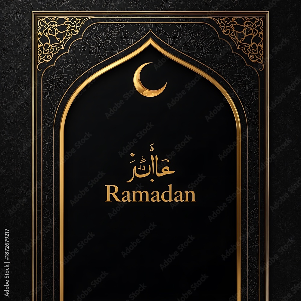 Fototapeta premium Luxury ramadan greeting black gold islamic design
