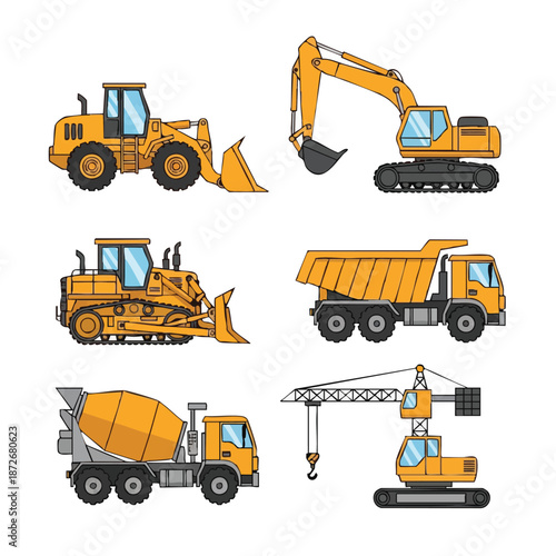 construction vehicles set heavy machinery collection.
