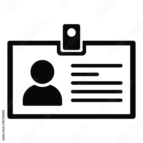Simple black and white icon depicting an identification badge with a circular space for a photo