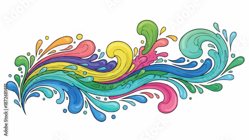 Vibrant colorful abstract splashes and waves design element.