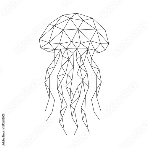 Polygonal line art of jellyfish vector