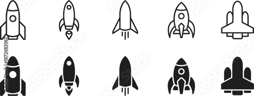 Space rocket line icons set for space travel design concept