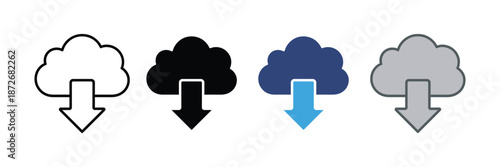 Cloud Download Icon Set for Data Storage Backup and File Transfer UI Vector