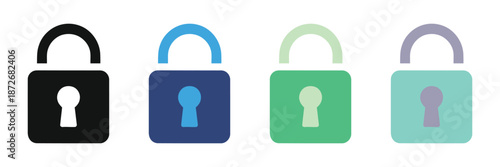 Open Padlock Icon Set for Security Access and Privacy Control UI Vector