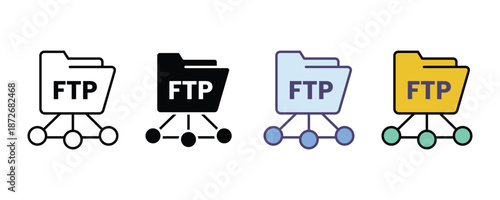 FTP Folder Network Icon Set for File Transfer and Server Connection UI Vector