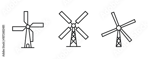Windmill Icon Set for Renewable Energy and Agriculture UI Vector
