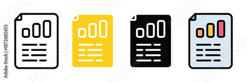 Analytics Report Document Icon Set for Business Statistics and Data UI Vector