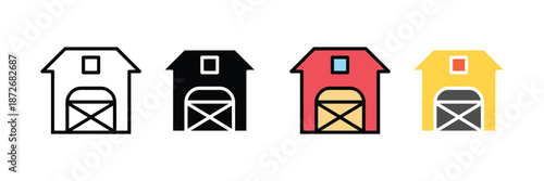 Barn Farm Building Icon Set for Agriculture and Rural Architecture UI Vector