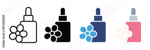 Essential Oil Dropper Bottle Icon Set for Cosmetic and Aromatherapy UI Vector