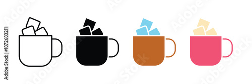 Coffee Mug with Sugar Cubes Icon Set for Cafe Beverage UI Vector