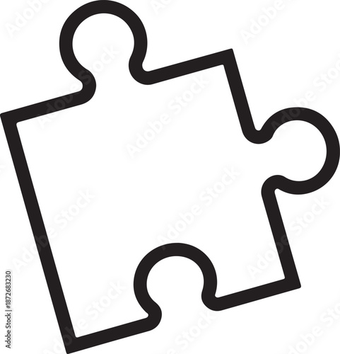 Black and White Jigsaw Puzzle Piece Outline Icon – Concept for Solution, Strategy, Connectivity, and Logical Problem Solving Isolated on White