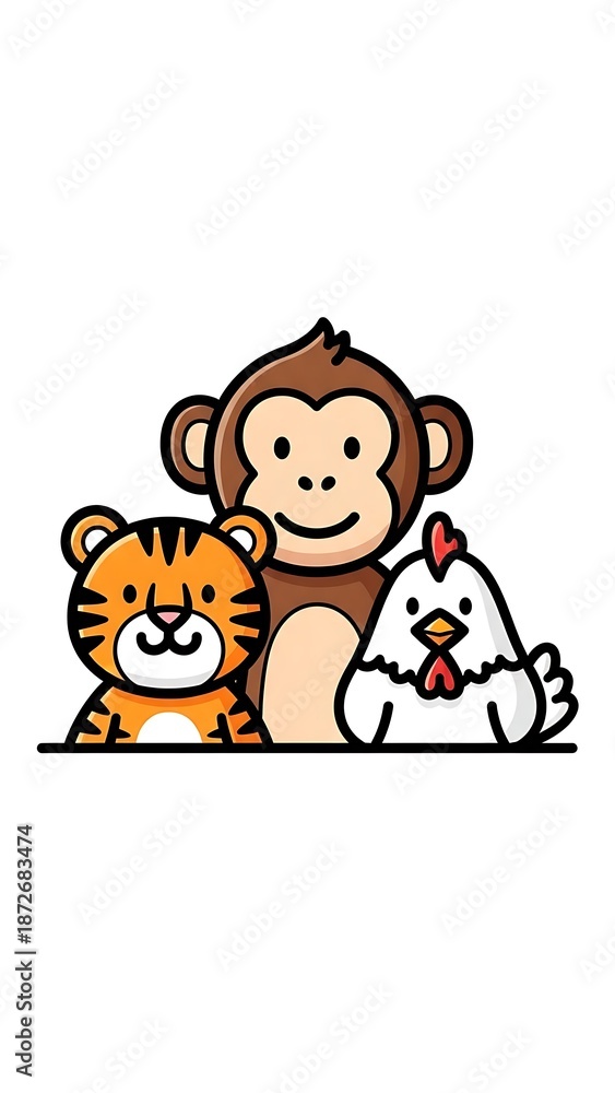 Fototapeta premium Cartoon animals group smiling together.