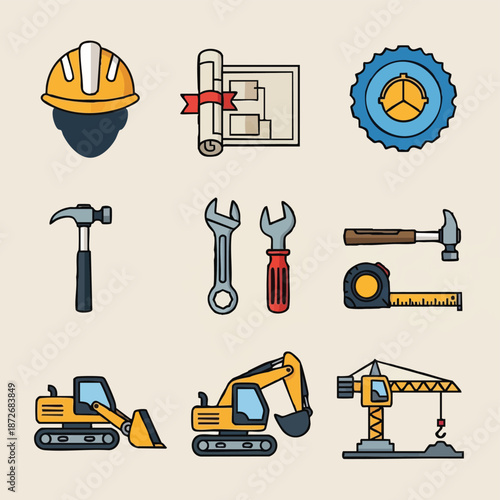 construction tools and equipment set.