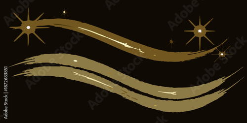 Golden waves and sparkling stars against a dark black background